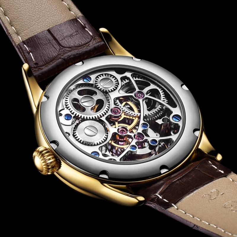 AESOP（manual7006G）Multiple color options Tourbillon Mechanical Watch for Men, Starry Sky Enamel Dial Leather Strap