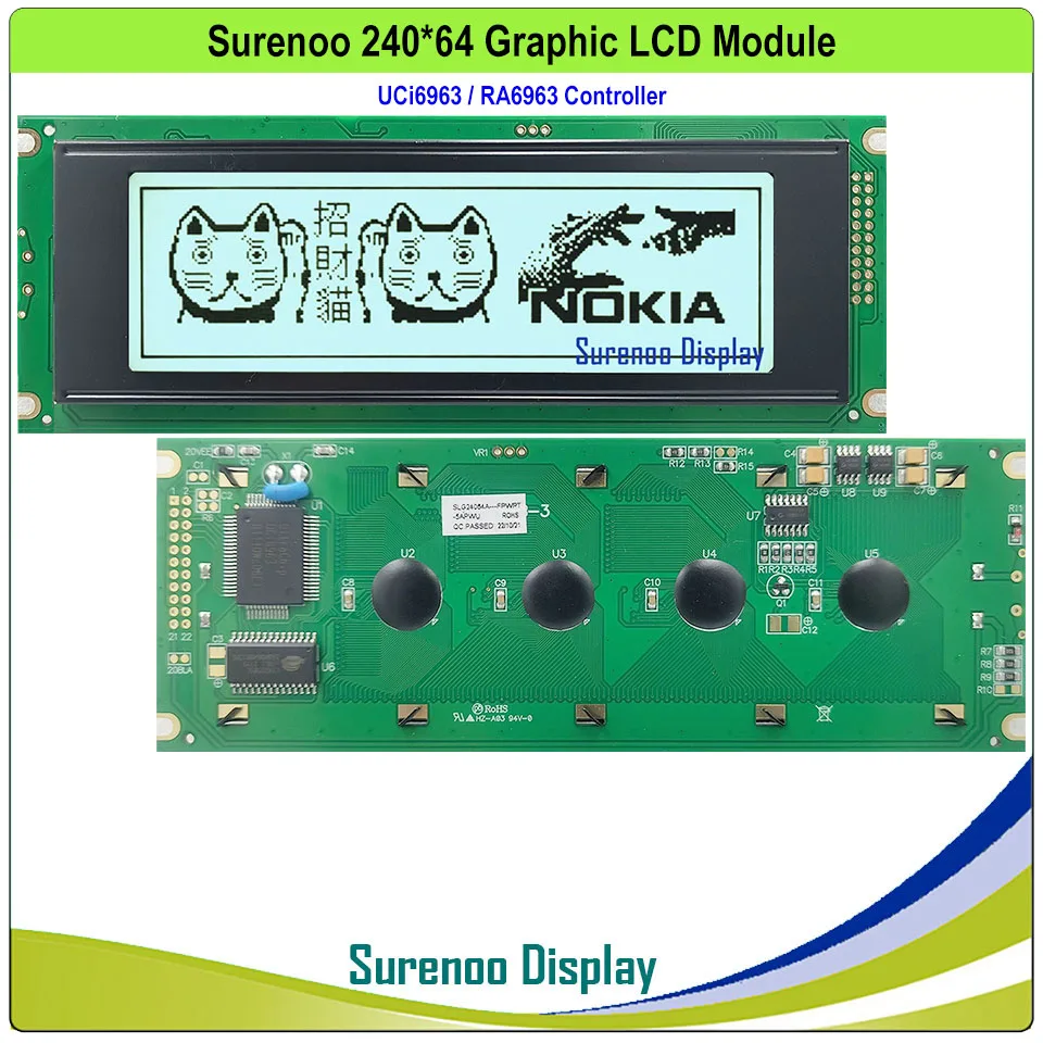 24064 240*64 pantalla de visualización del módulo LCD de matriz gráfica UCi6963 RA6963 SAP1024B T6963C controlador amarillo verde azul retroiluminación LED