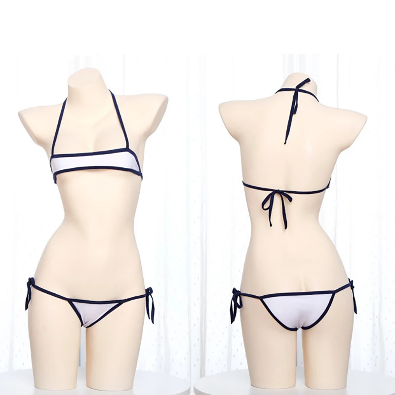 Anime Girl Sexy Three-Point Bikini Bow Tie Tie Up Thong  Maid Underwear Costume Cosplay Clothes One-piece