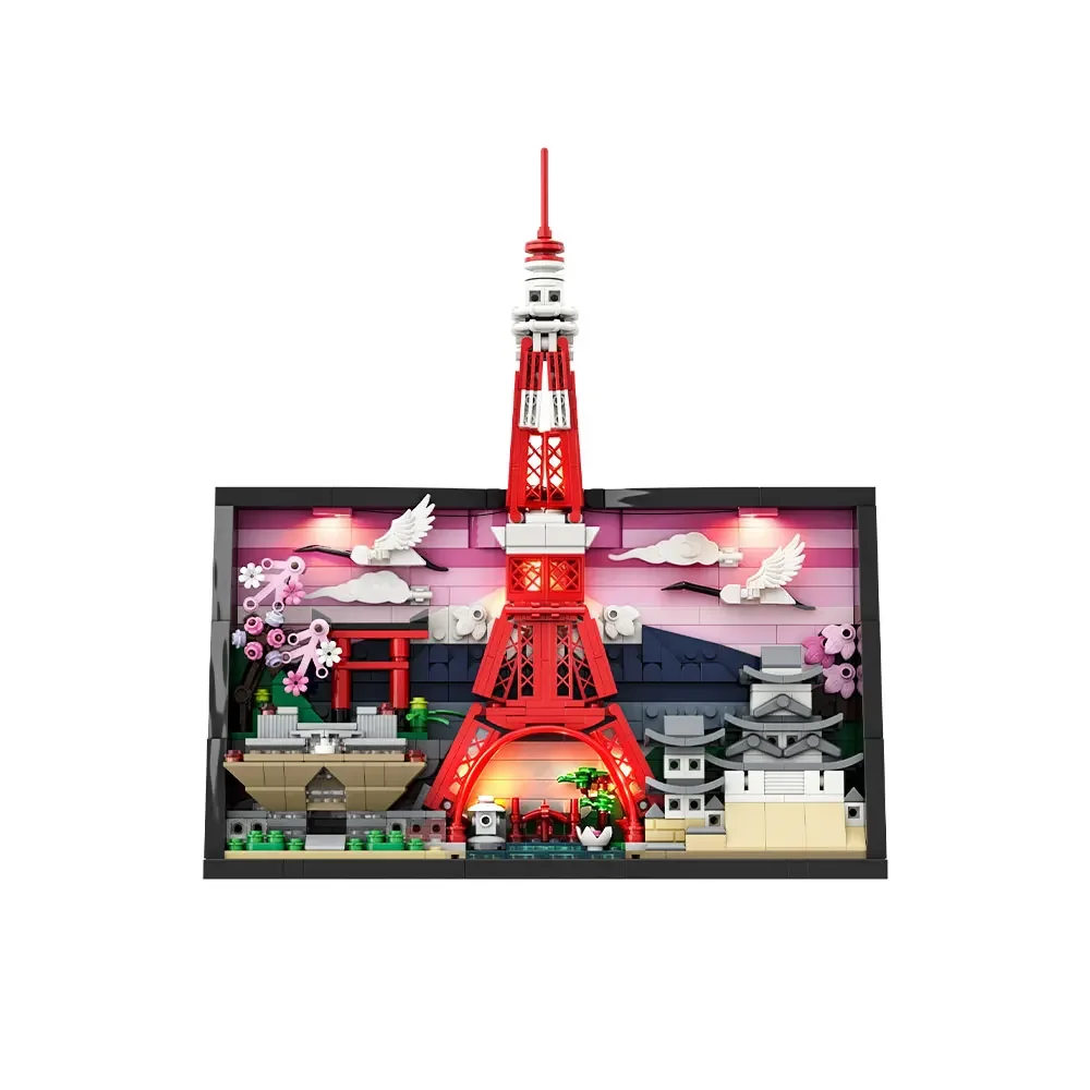 Japanese Postcard Building Blocks MOC Japanese Tokyo Tower 3D Art Postcard Bricks Model Creativity Assemble Toys Adult DIY Gifts