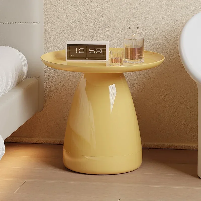 Nordic Style Nightstand, Cream Yellow Coffee Table, Round Sofa Side Table, Smooth Polished Small Desk, Stable Base Corner Table