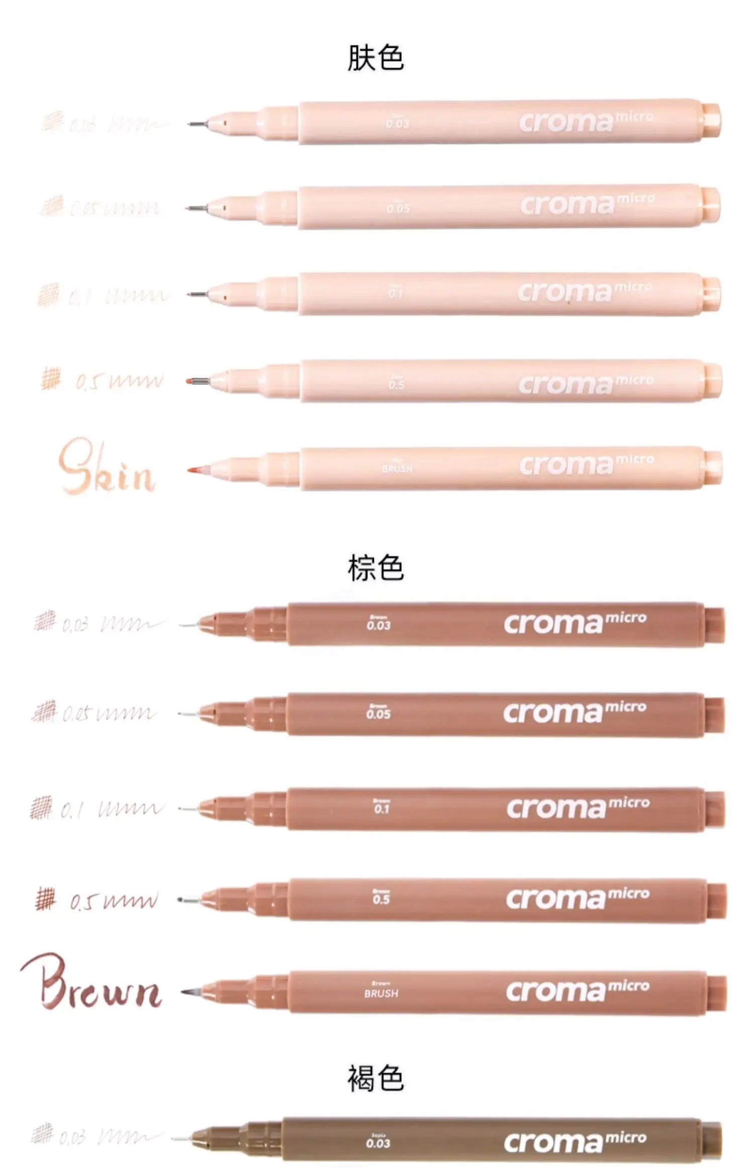 Croma Micro Fineliner Art Kalligraphie-Stifte für Künstler-Zeichenzubehör, wasserfeste schwarze/braune/Hauttinte zum Skizzieren, technisch – Detail 5