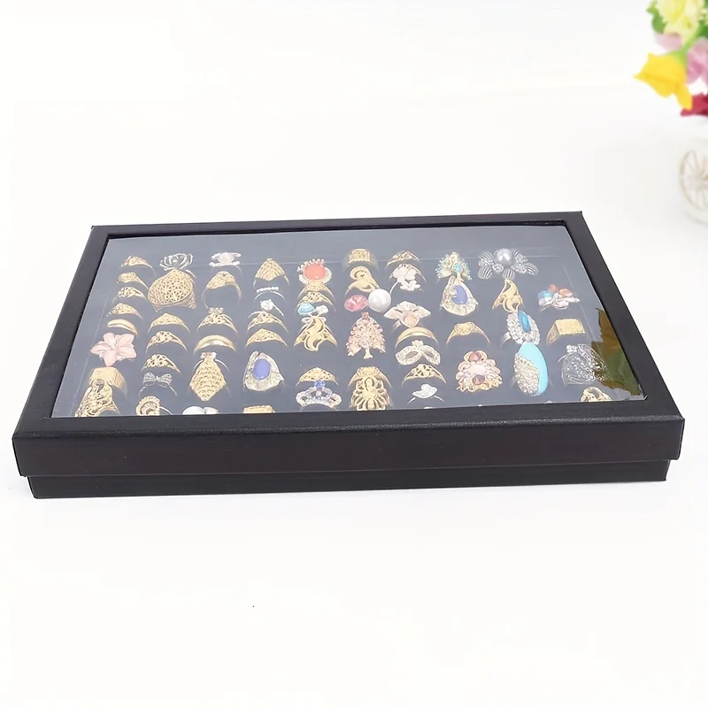 1pc 100-Slot Velvet Ring Inserts Jewelry Tray Stackable Organizer for Valet Closet Storage Box Case Pad for Ring Display