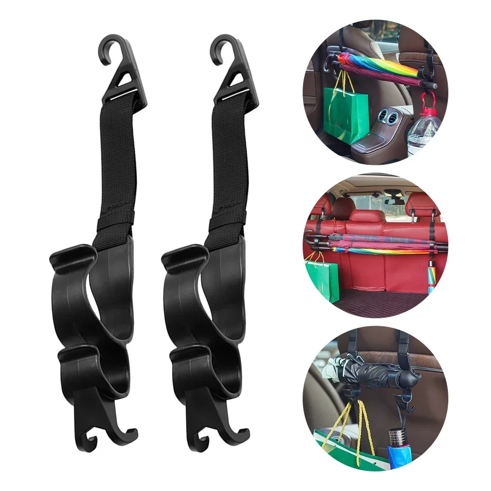 2pcs Car Back Seat Hook Multi-function Rear Seat Headrest Hanging Adjustable Umbrella Trunk Mount Auto Interior Accessories