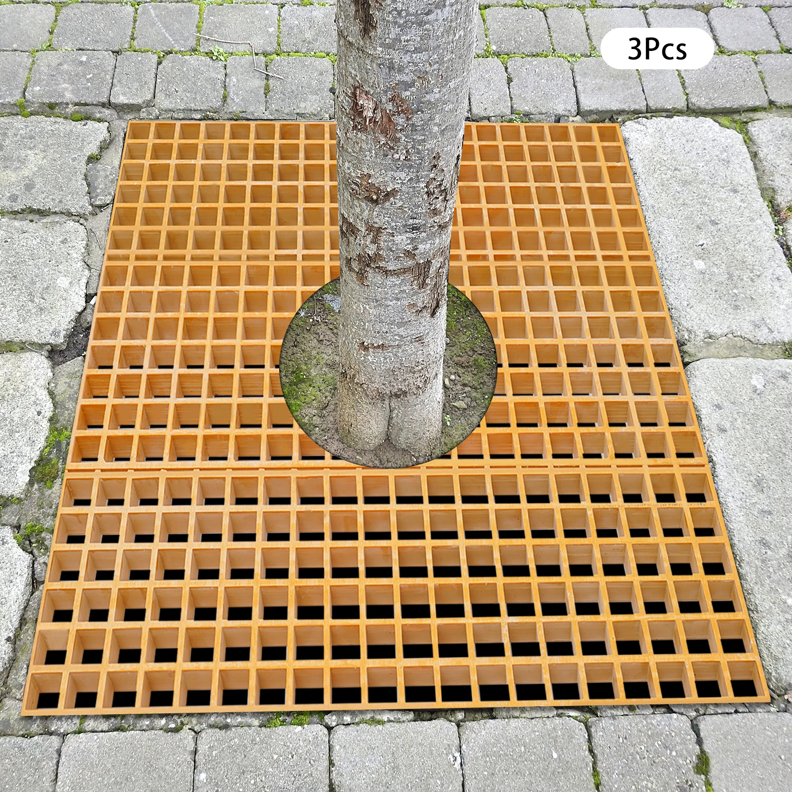 ตะแกรงระบายน้ำกรอบพื้นอุตสาหกรรม FRP 3 ชิ้น ฝาปิดรางระบายน้ำกลางแจ้งความแข็งแรงสูงสำหรับทางเดินสนามหญ้า สีเหลือง