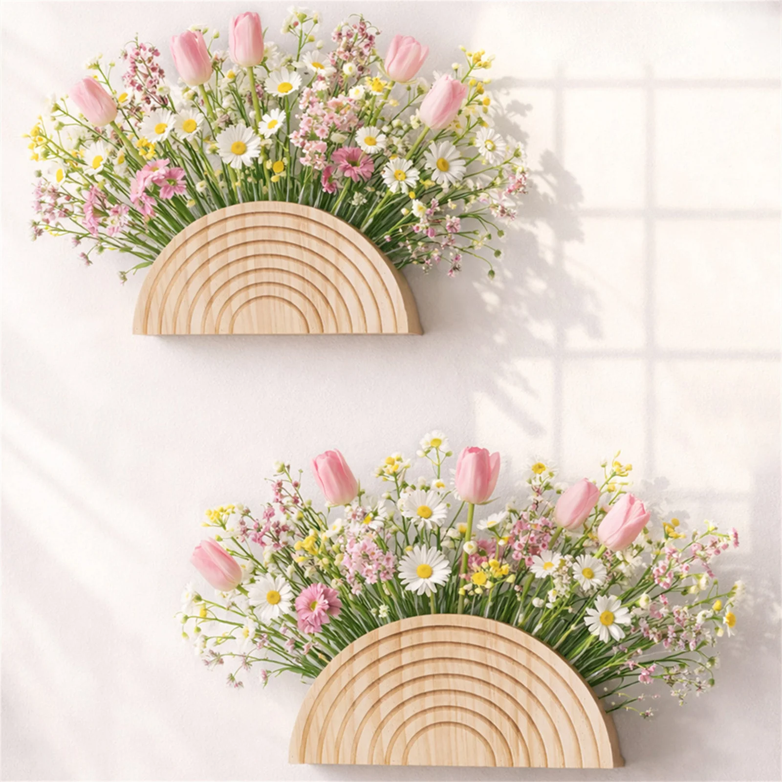 2/1Pcs Wood Semi Circle Wall Planter Natural Wood Handmade Shelf Creative Flower Holder Home Decor for Living Room and Balcony