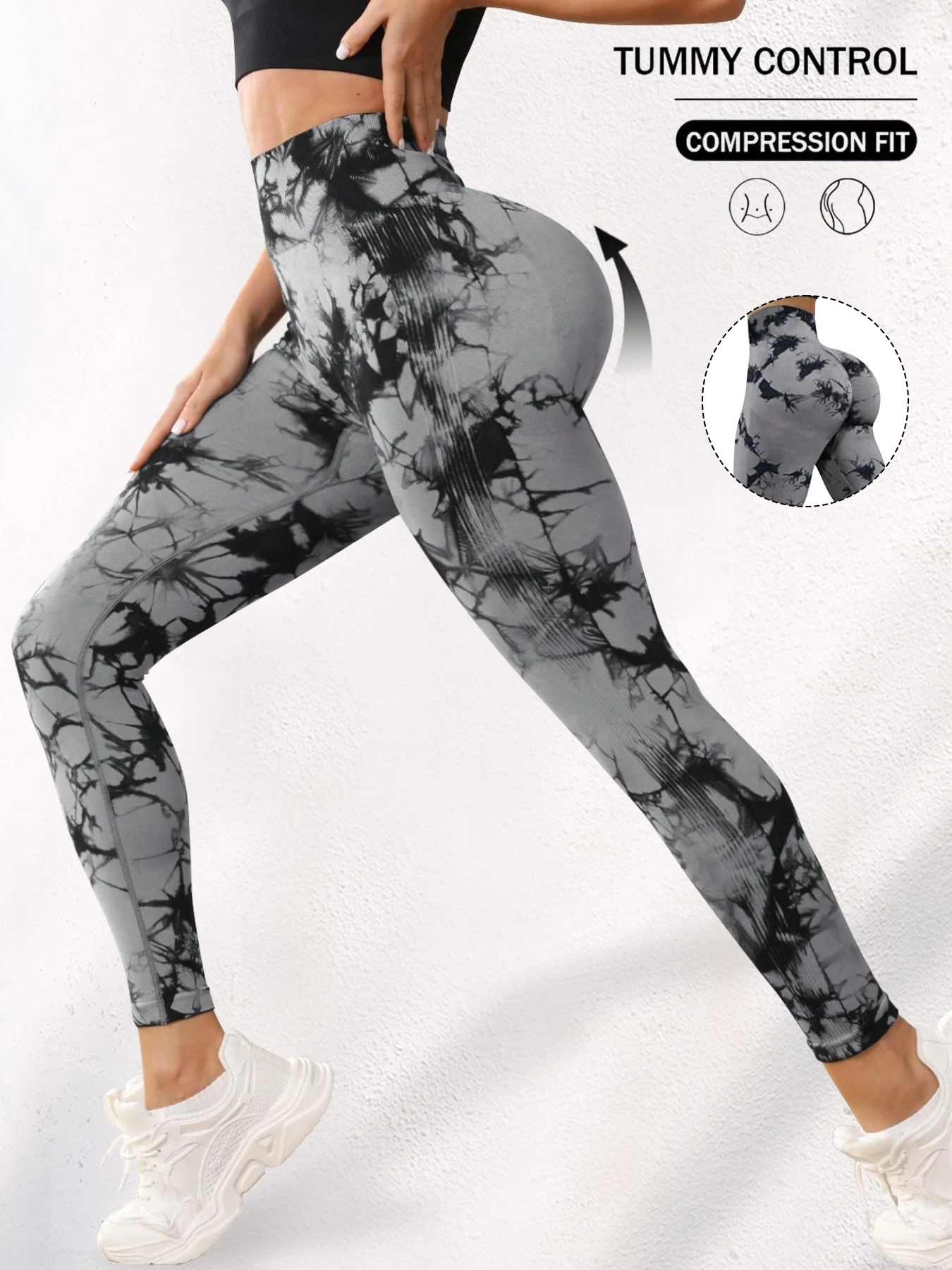 4pcs Seamless High-Elasticity Women's Combination of Solid-Color Yoga Leggings and Tie-Dyed Yoga Leggings