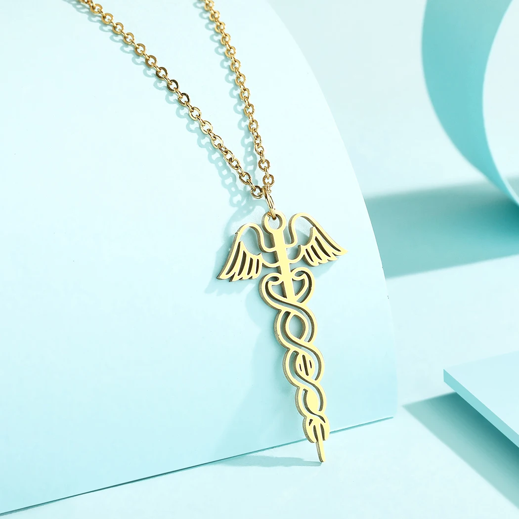 Kinitial exquisite stainless steel Caduceus Pendant of Health Necklace of God Hermes jewelry Christma gift girlfriend