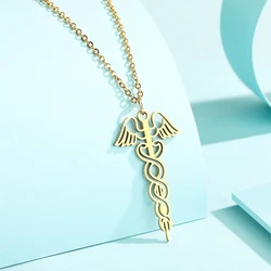 Kinitial exquisite stainless steel Caduceus Pendant of Health Necklace of God Hermes jewelry Christma gift girlfriend