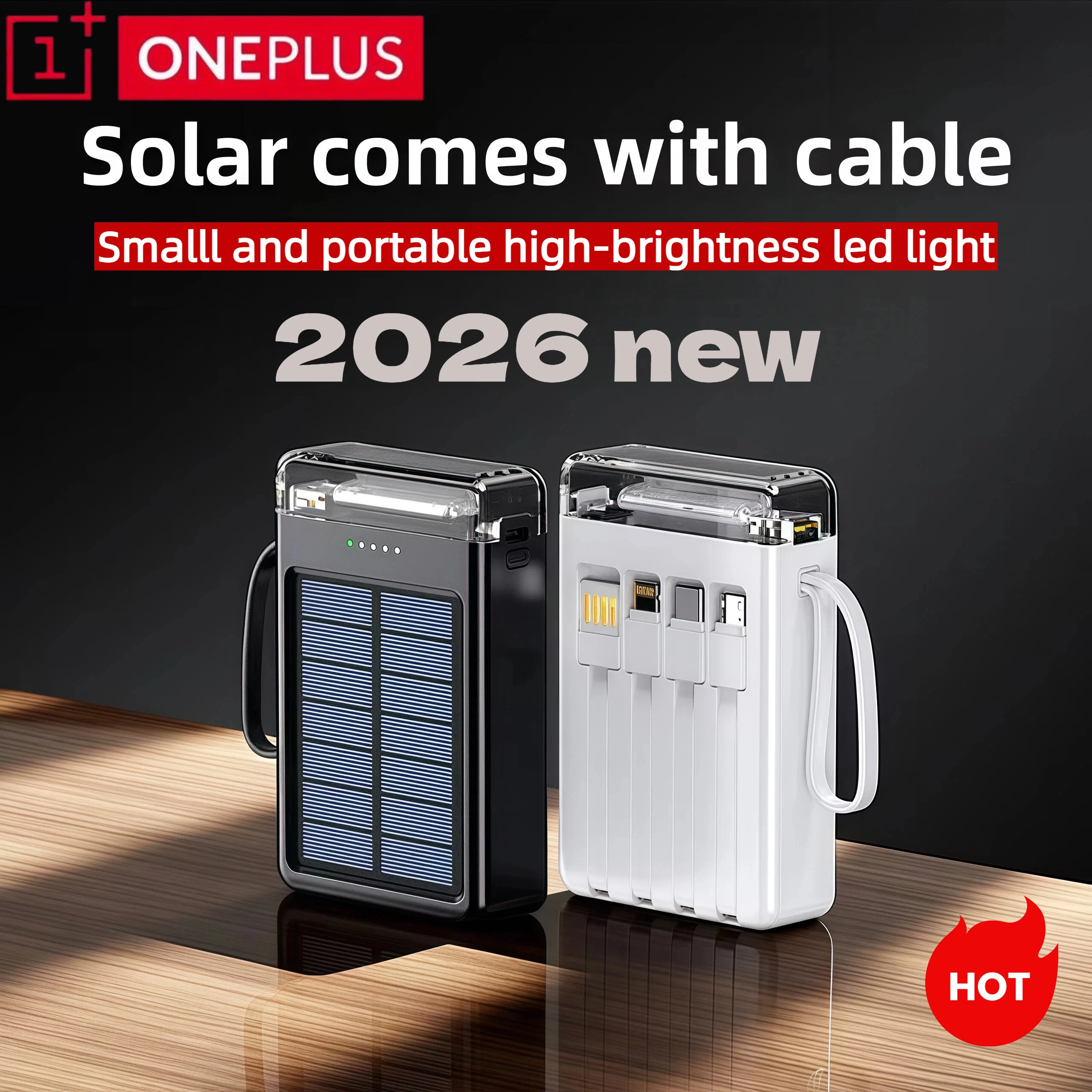

ONEPLUS Solar Power Bank 120 Вт, сверхбыстрая зарядка, запасная батарея с цифровым дисплеем большой емкости для iPhone Samsung Huawei 2026