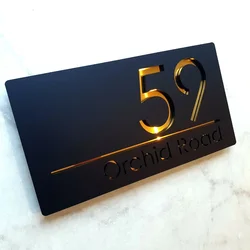 Customized Personalised Laser Cut House Signs Matt Black Gold Mirror Door Number Address Plaques Numbers