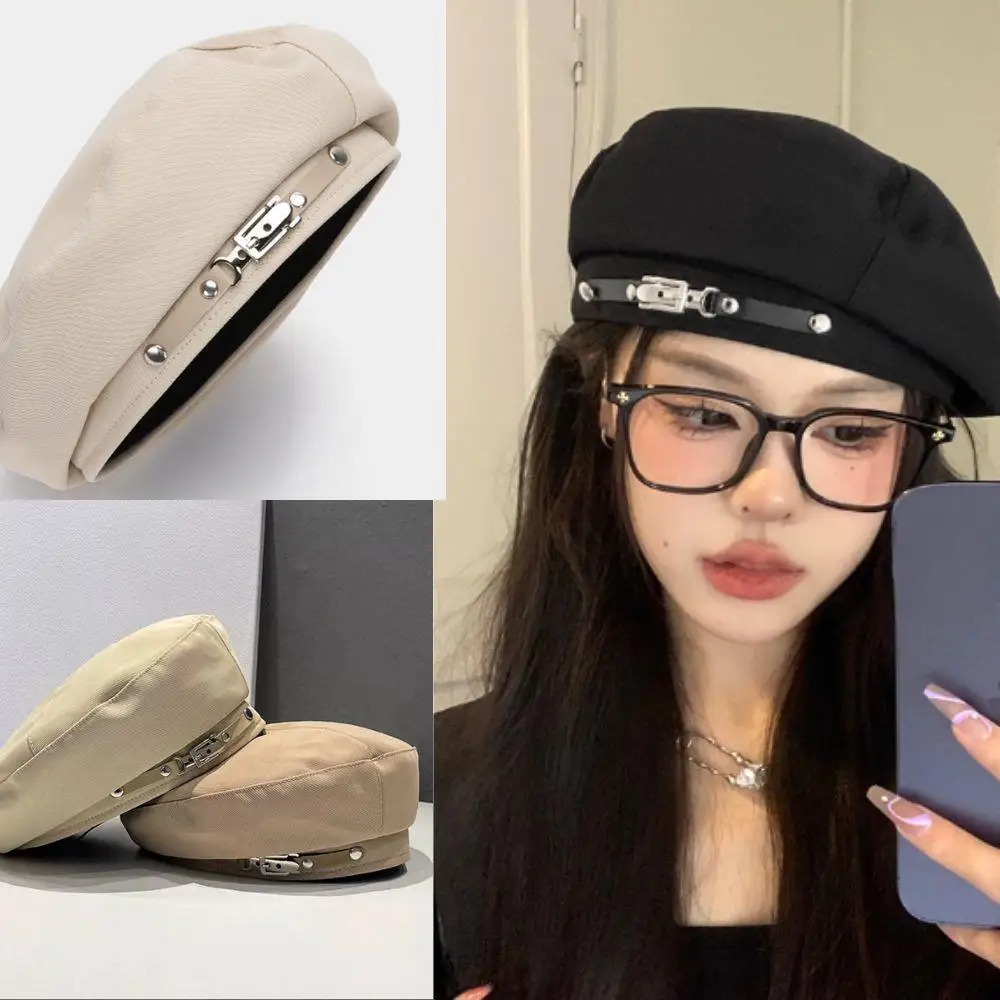 

Korean Spring And Autumn Beret Women's Metal Buckle Beret British Retro Painter's Hat Elegant Accessory Fashion Octagonal Caps