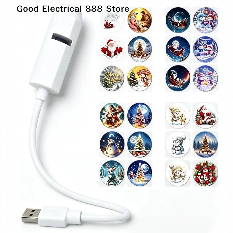 1 Set Christmas USB Projection Lamp with Santa,Snowman, Reindeer and Tree Image 24 Patterns For Bedroom Holiday Home Car Decor