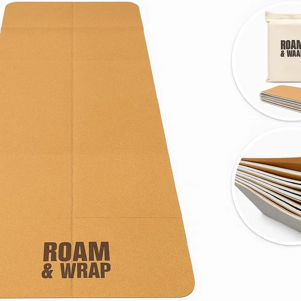 سجادة يوجا محمولة قابلة للطي مقاس 5 مم مع سطح من الفلين - خفيفة الوزن وقابلة للتعبئة وسهلة التخزين، مثالية للتمدد واليوجا والبيلاتس - داخل