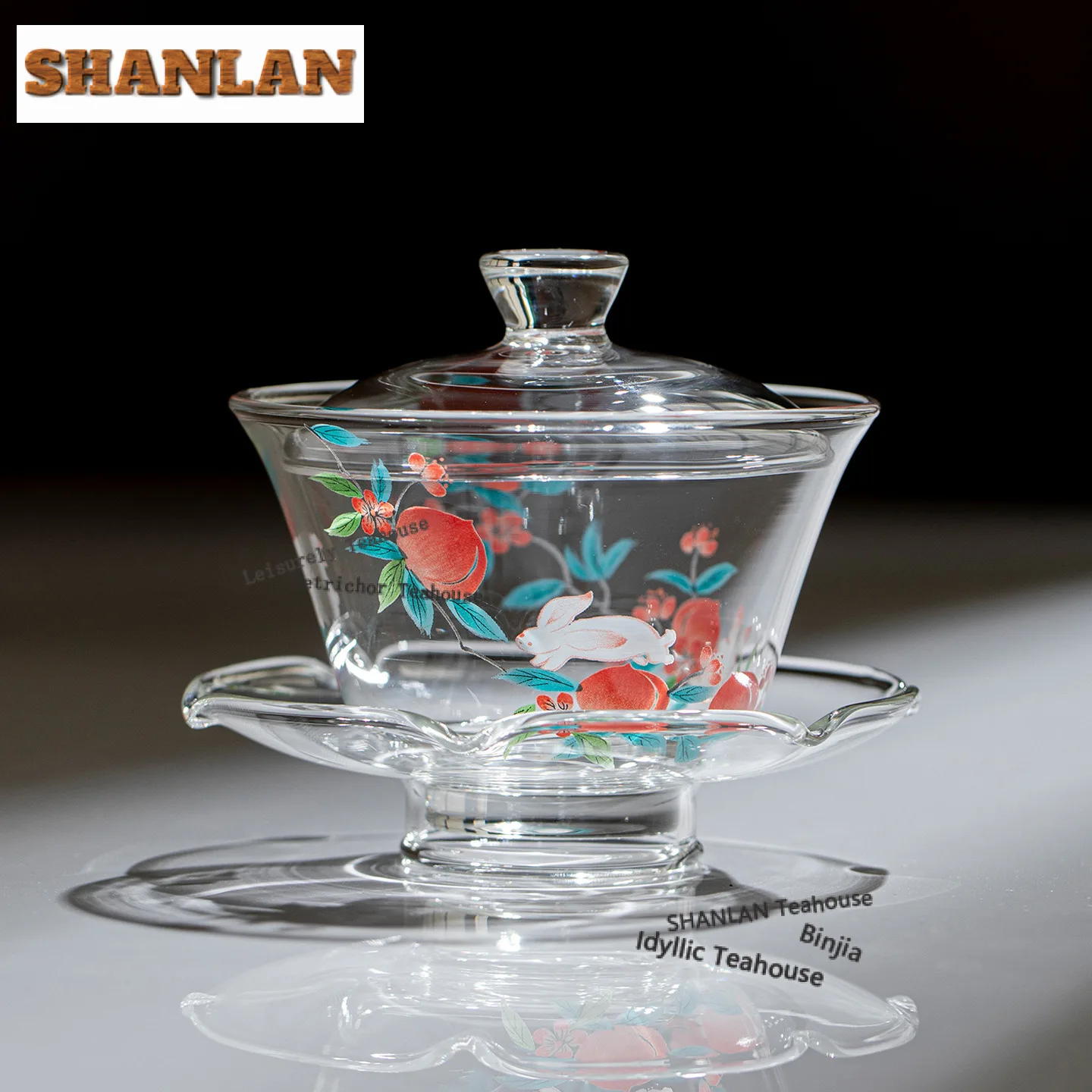 180ml Glass Jade Rabbit Peach Gaiwan Handmade Tea Tureen Household Tea Bowl With Lid Kit Tea Maker Cover Bowl Cha Ornaments view 4