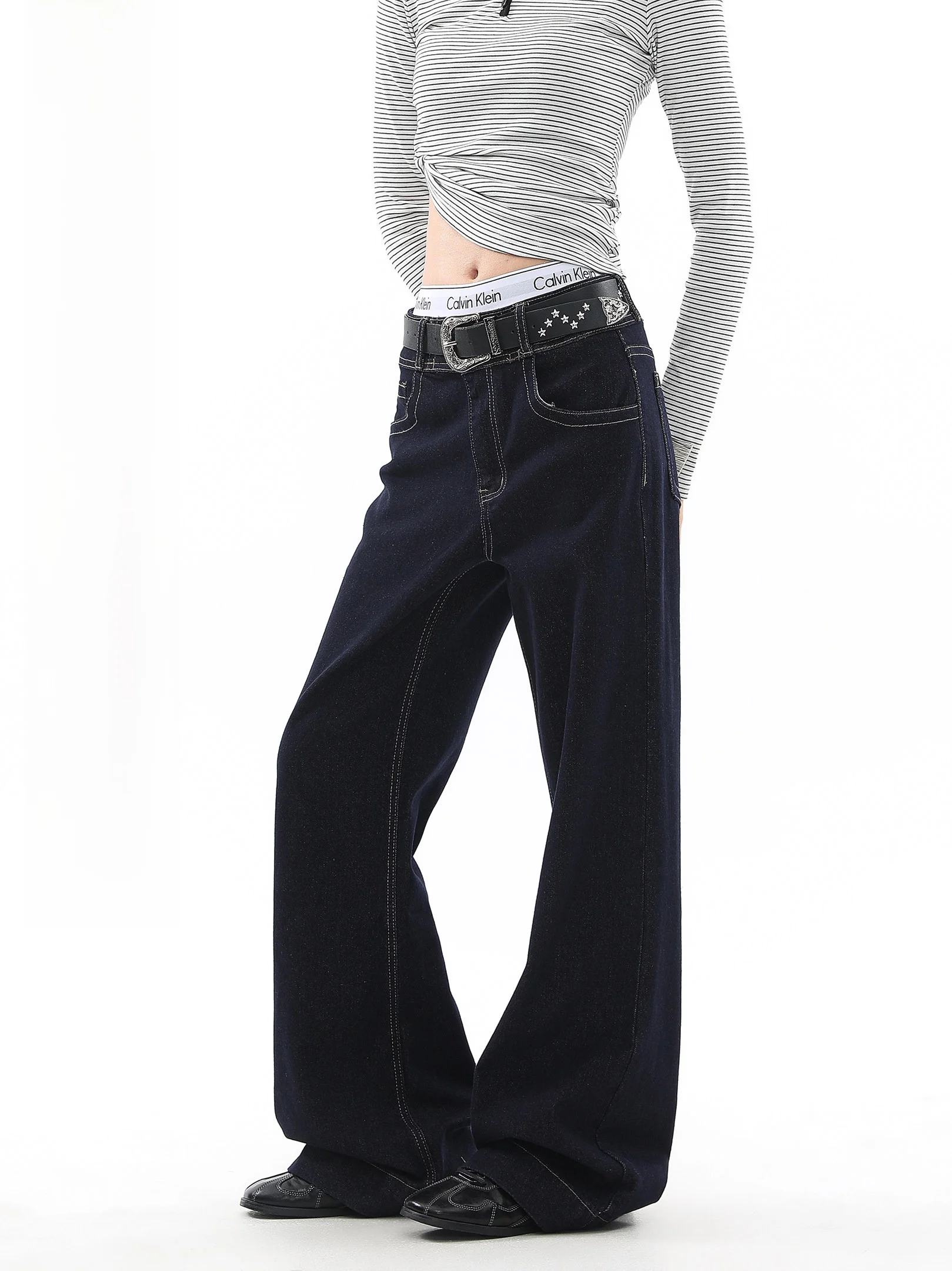 

Джинсы Ich Mode с высокой талией и широкими штанинами, женские свободные прямые повседневные брюки из денима, американский стиль, весенний сезон