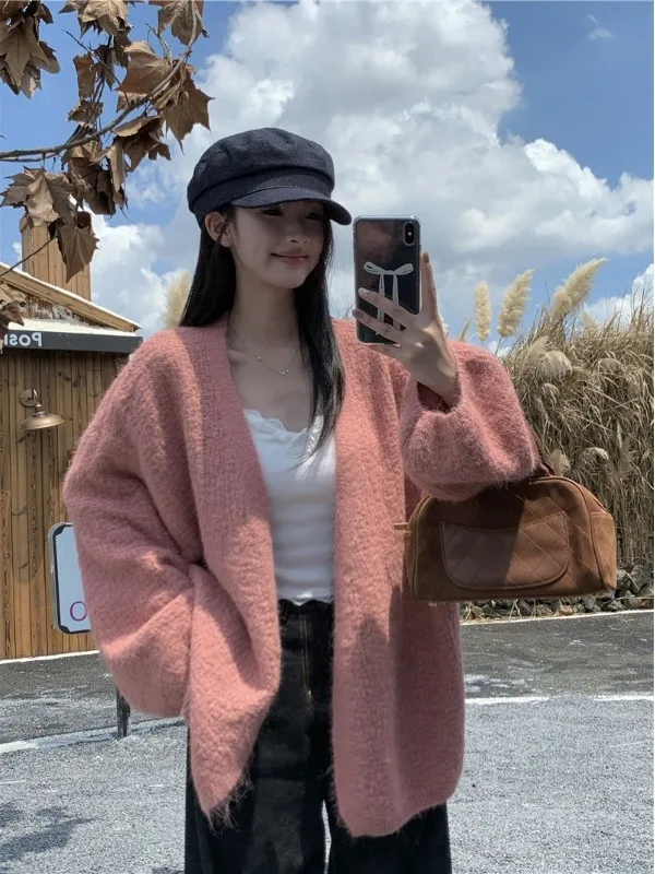 Dames Zachte Kleur Luie Lange Sve Truien Bovenkleding Losse Casual Halflange Open Vest voor Herfst 2025, Nieuwe Sle