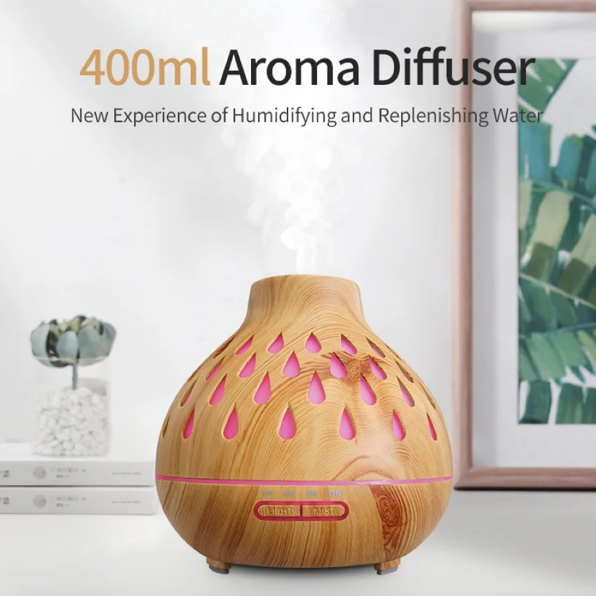 جودة مستقرة قطرة الماء جوفاء التدريجي المرطب فواحة عطور ملونة مصباح ليد الخشب الحبوب ناشر رائحة للمنزل مكتب