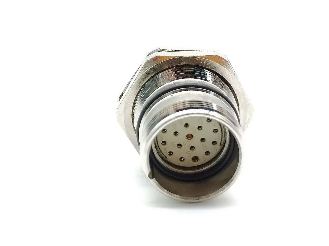 M23 19Pin Female Connector Panel Mount 4 Hole Flange Solder Shield Straight