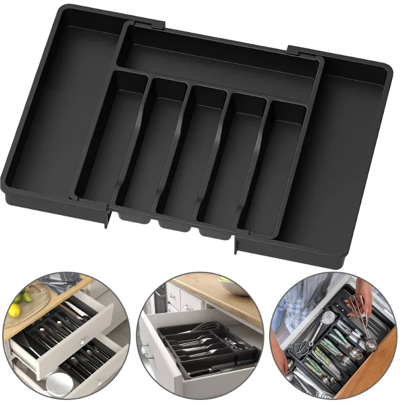 Cutlery Tray 1pc Drawer Organizer Adjustable Plastic Storage for Spoons Forks Knives Expandable Utensil Tray for Kitchen