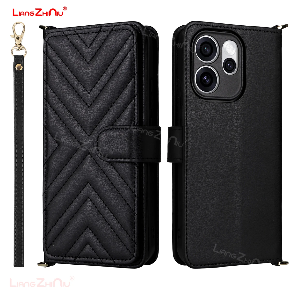 

Для Oppo Reno15/15 Pro/Reno14/14 Pro/14F кожаный флип-чехол для телефона, кошелек для наличных, слот для карт, ремешок из искусственной кожи + ТПУ, прошитый кожаный флип-чехол