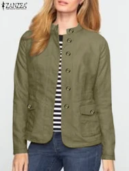 ZANZEA Long Sleeve Work Wear Chaqueta Women Stand Collar Solid Button Up Cargo Jackets Casual Loose Fashion Autumn 2024 Outwear