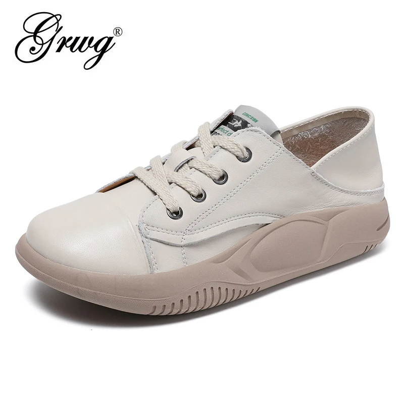 

Осенняя женская обувь GRWG, новинка весны-лета 2023, Женская Вулканизированная обувь из коровьей кожи, повседневные кроссовки на плоской подошве, женские лоферы, обувь