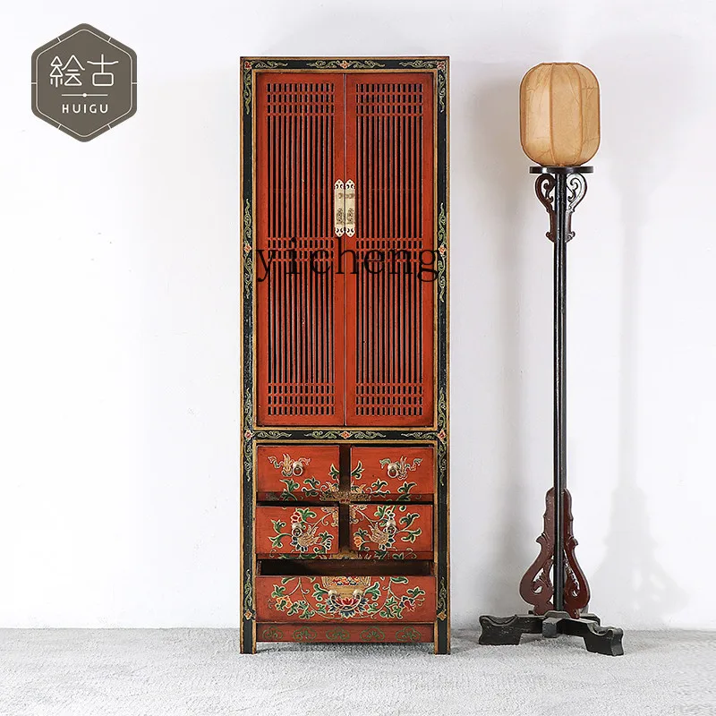 

FY Solid Wood Single Wardrobe Hand-painted Bedroom Two-door Closet Overall Elm Storage Cabinet