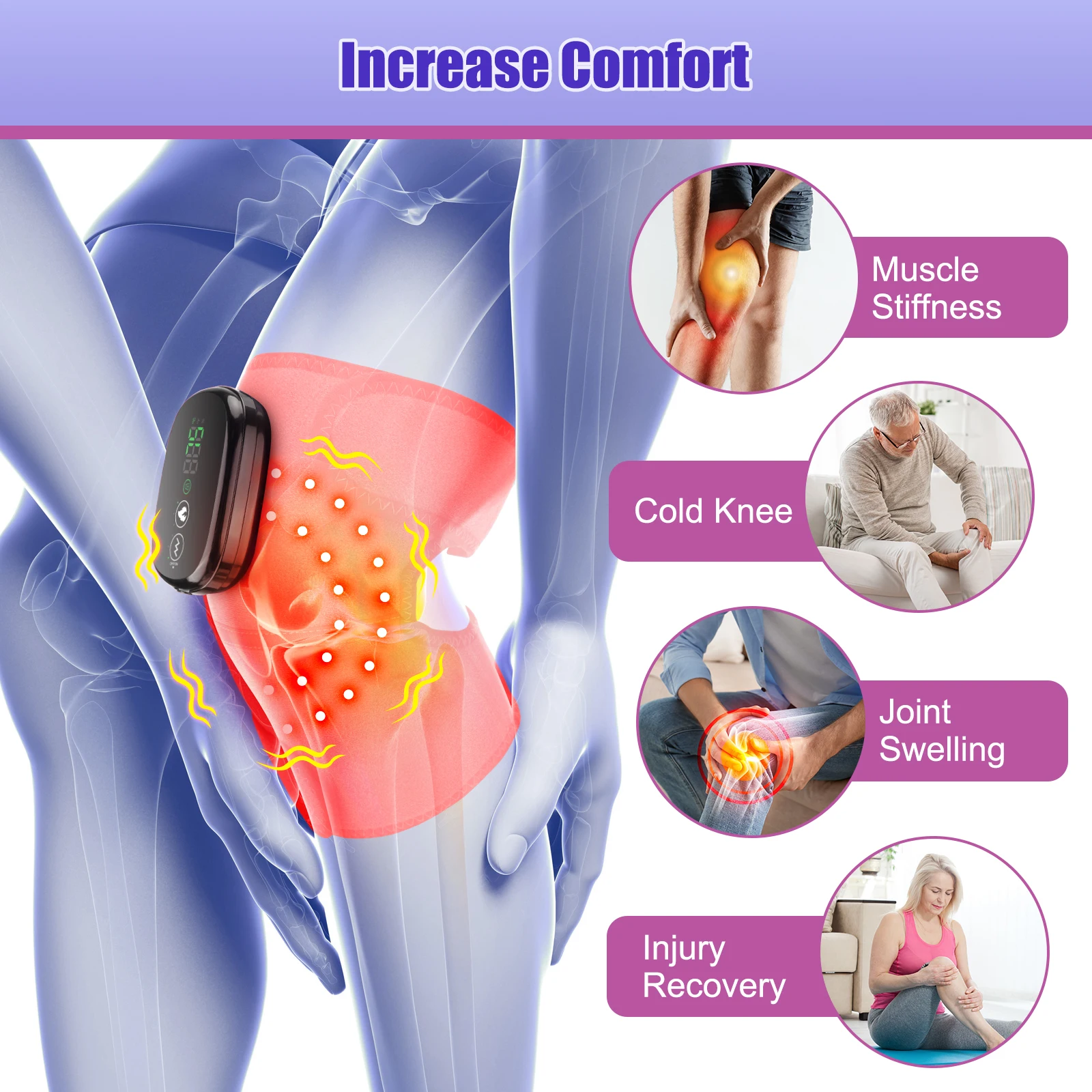 Wireless Knee Pad Heating Knee Massager Joint Vibration 3 in 1 Shoulder Elbow Brace with Digital Display Controller