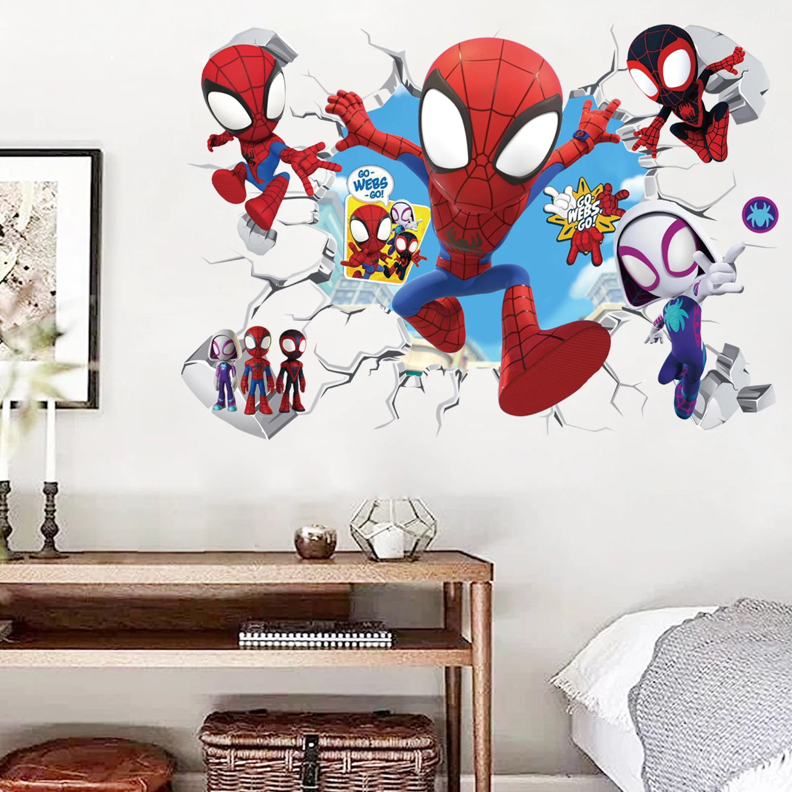 Cute mini Spiderman Super Heroes Wall Stickers For Kids Room Decoration Home Bedroom PVC Decor Cartoon Movie Mural Art Decals