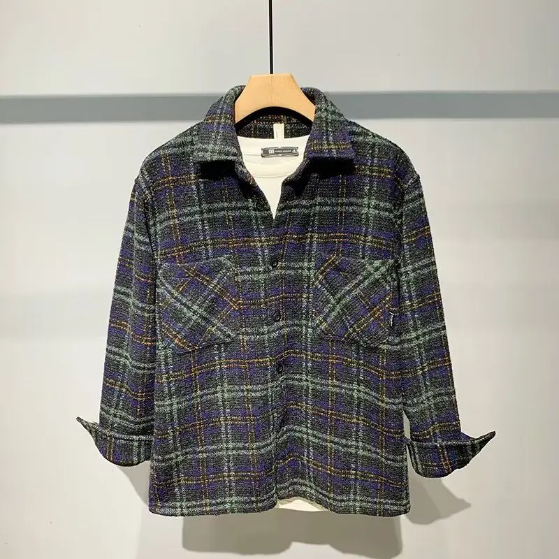 

Мужское клетчатое шерстяное повседневное пальто в стиле ретро в японском стиле Long Sve, весенне-осеннее модное пальто для пар