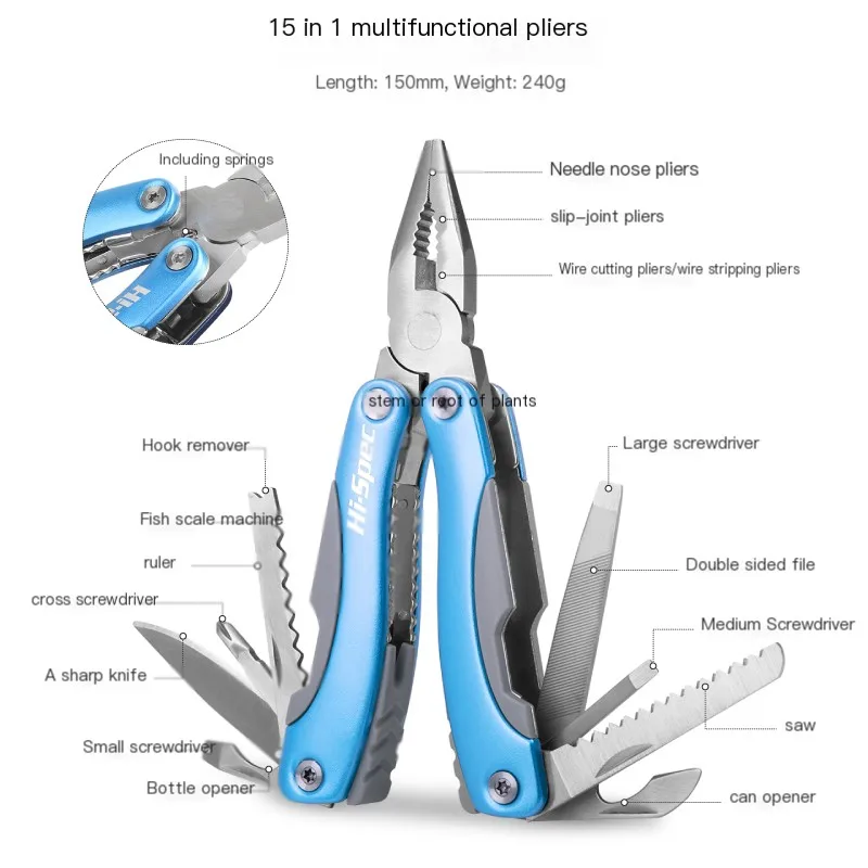 15-in-1 multifunktionale Handwerkzeuge, tragbare Taschen-Multitool-Zange, Abisolierzange, Klappmesser, Zange, Outdoor-Camping-Werkzeuge