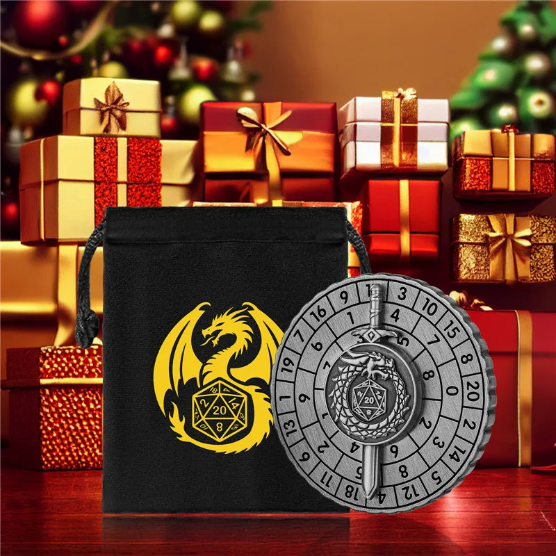 7-in-1 Metal Dice Spinner Dragon Sword Design Dice Roller Rotating Roulette Role Play Gaming Accessory Wedding Gift