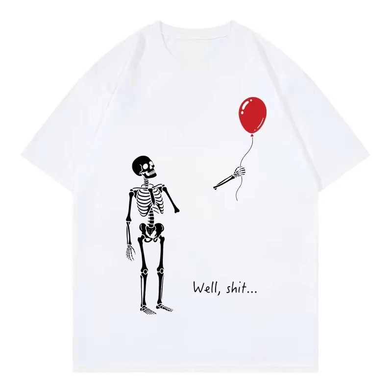 2026 Funny Skeleton Lost Balloon T-shirt Men Women Clothing Gothic Fashion Short Sleeve T-shirts Summer C