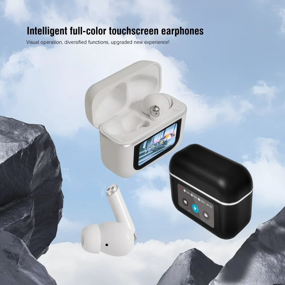 스마트 컬러 스크린 무선 블루투스 노이즈 캔슬링 헤드폰, 초장시간 배터리 수명 및 무지연 게이밍 헤드폰