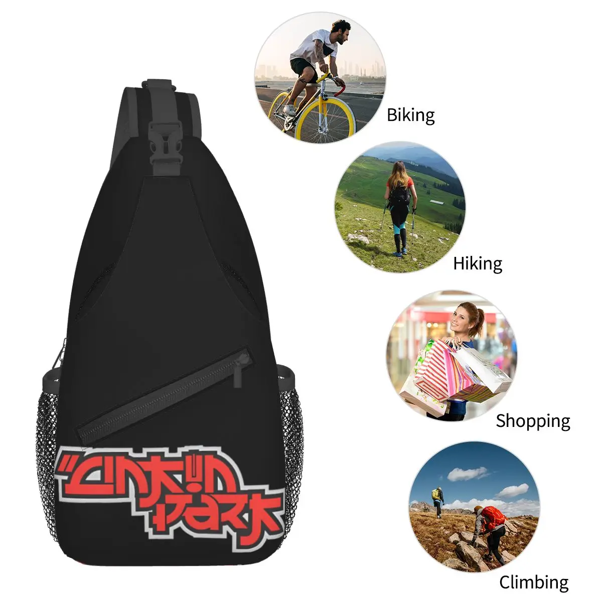 Linkin-park Kanji Text Sling Bags, mochila de hombro cruzada en el pecho, mochilas de día para deportes al aire libre, paquete informal de Rock nu-metal