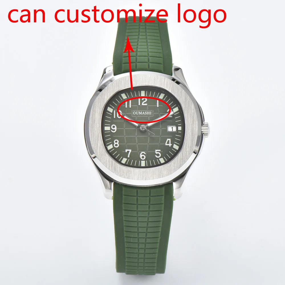 Montre de sport NH35 pour hommes, 44mm, avec mouvement automatique NH35 authentique du japon et bracelet en caoutchouc vert et bleu, peut personnaliser le logo
