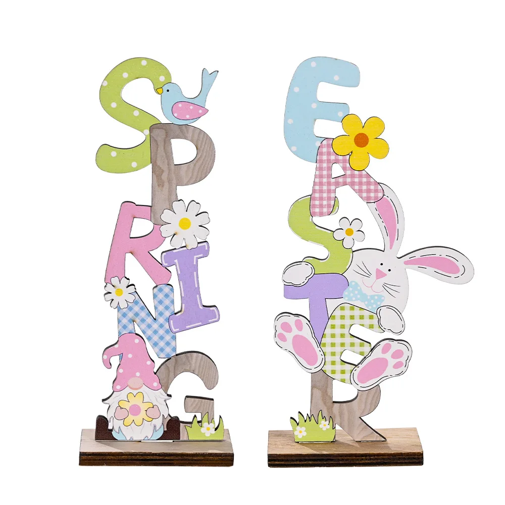 

Spring Easter Bunny Rabbit Wooden Ornaments DIY Crafts Kids Toy Gift Happy Easter Decoration 2023 Party Home Desktop Decorations