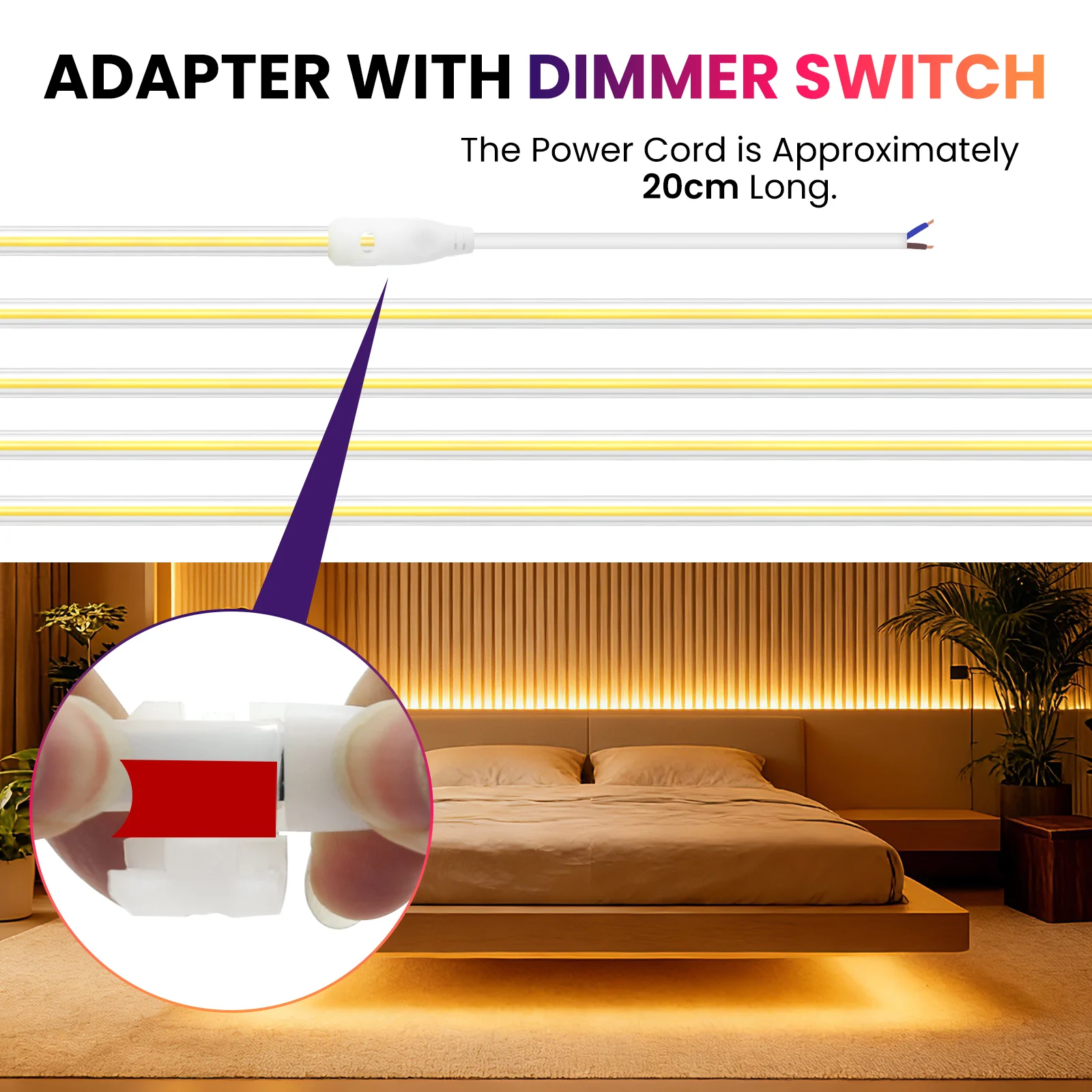 AC 230V COB Strip LED Light IP65 Waterproof Adhesive Tape Lamp With 2Pin Wire Cable 220V Cold Natural Warm White 10CM Can Be Cut