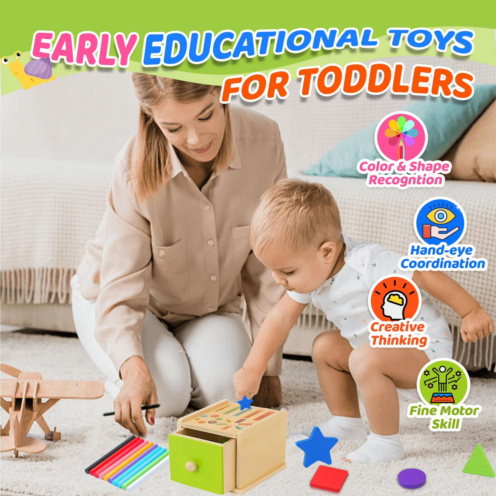 Montessori Toys for Toddlers Color Sorting Wooden Drawer Box Toy Fine Motor Skill Sensory Toys Busy Board Color Matching Game