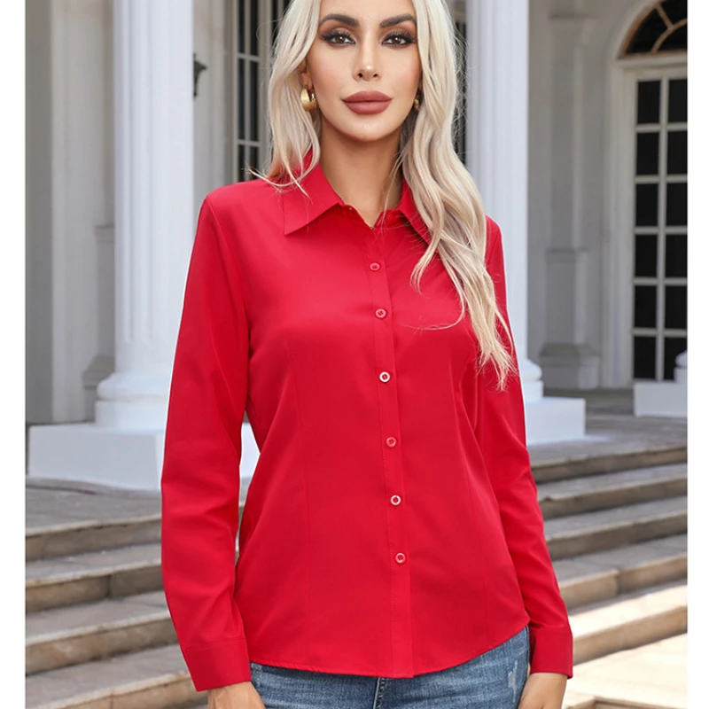 White Shirt Women Fashion Business Shirts Office Lady Long Sleeve Blouse Slim Women Clothing Button Up Shirt Basic Ladies Tops