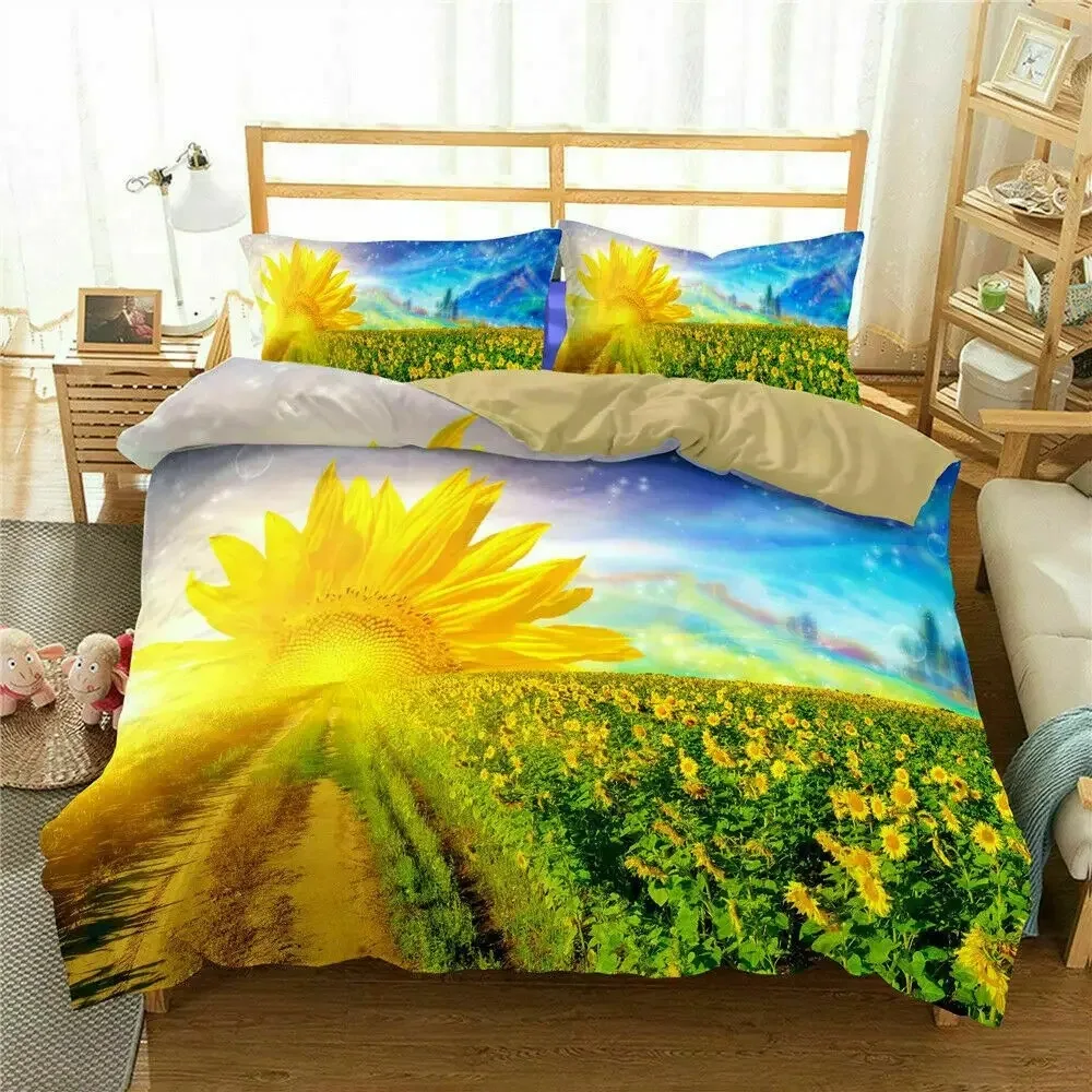 3D Floral Comforter Cover King Size for Kids Women Yellow Flowers Bedding Set Sunflower Duvet Cover Polyester Quilt Cover