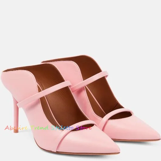 New Brand Women High Heels Female Matching Pointed Slingbacks Pumps Shallow Elegant Sexy Slip-on Two Straps Shoes Satin Mules