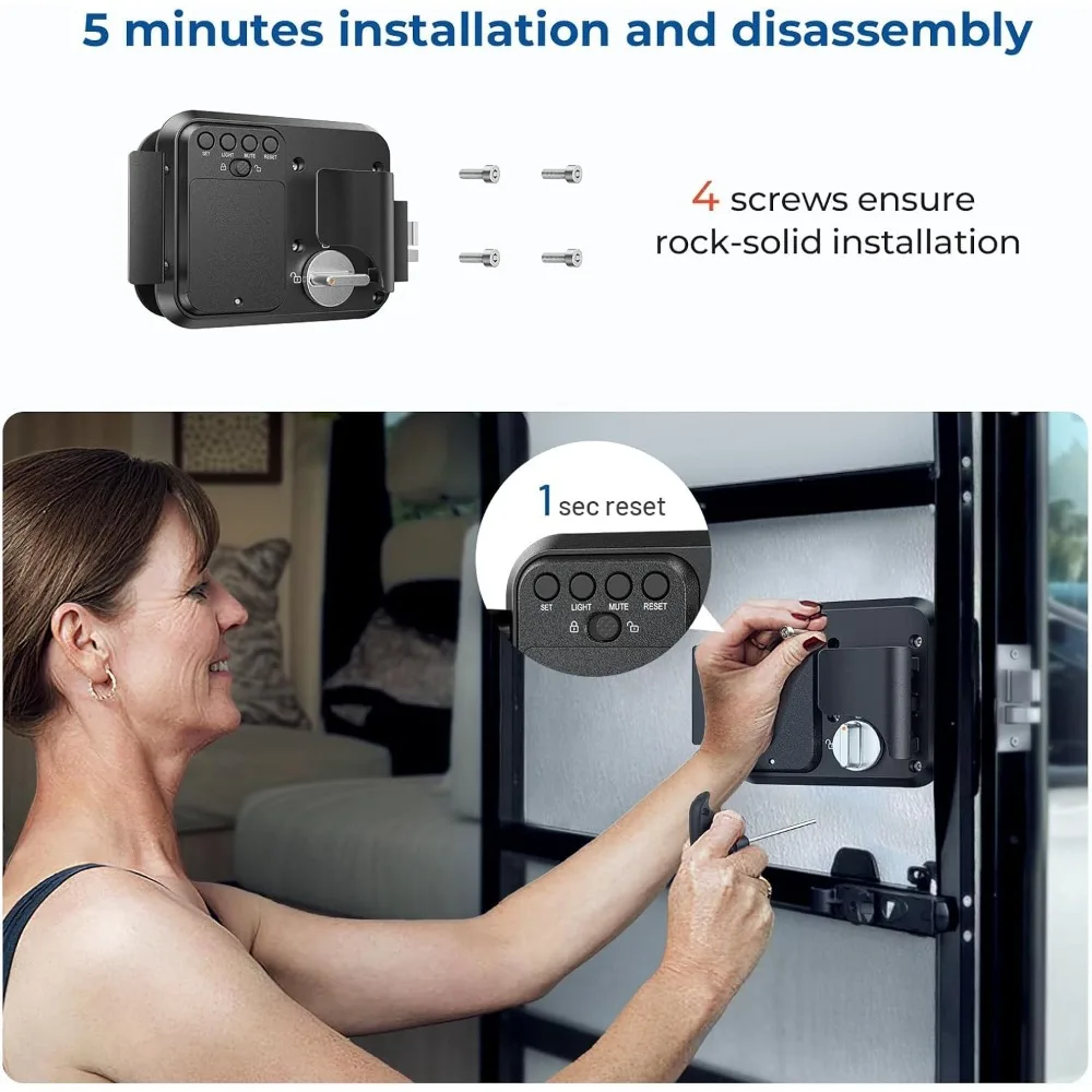 ترقية جديدة - قفل باب دخول بدون مفتاح RV معدني كامل مع كلمة مرور وجهاز تحكم عن بعد، استبدال قفل باب المقطورة والتخييم، مزلاج متعدد الاستخدامات