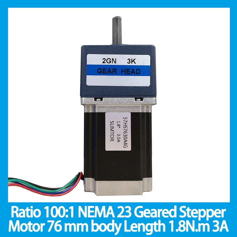 

Ratio 100:1 NEMA 23 Geared Stepper Motor 76 mm Motor body Length 1.8N.m 3A