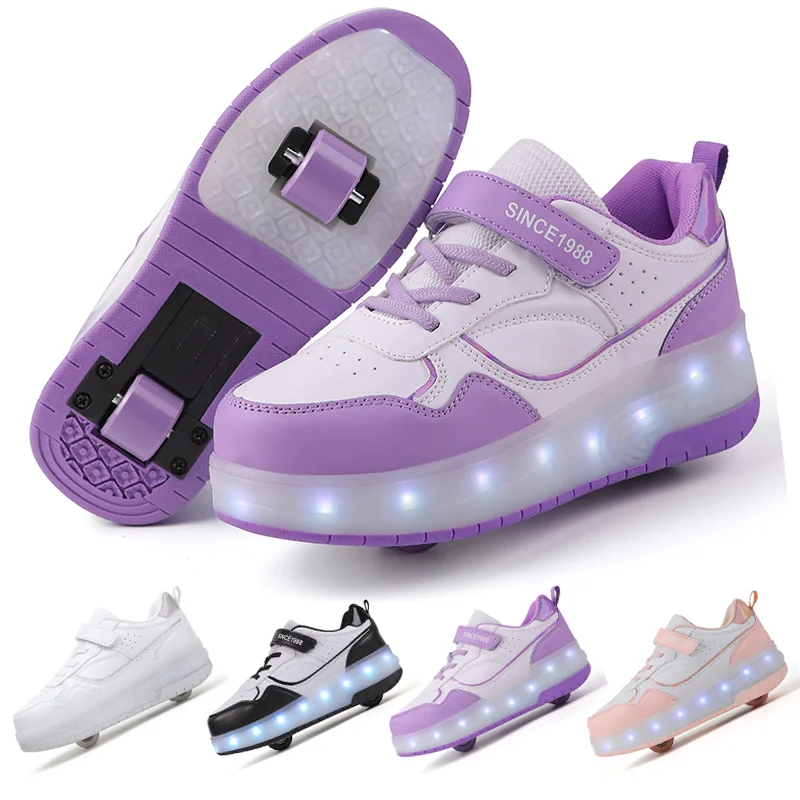 Children's roller skates outdoor 2-wheel shoes kids fashion Led lamp Flash wear-resistant sports shoes