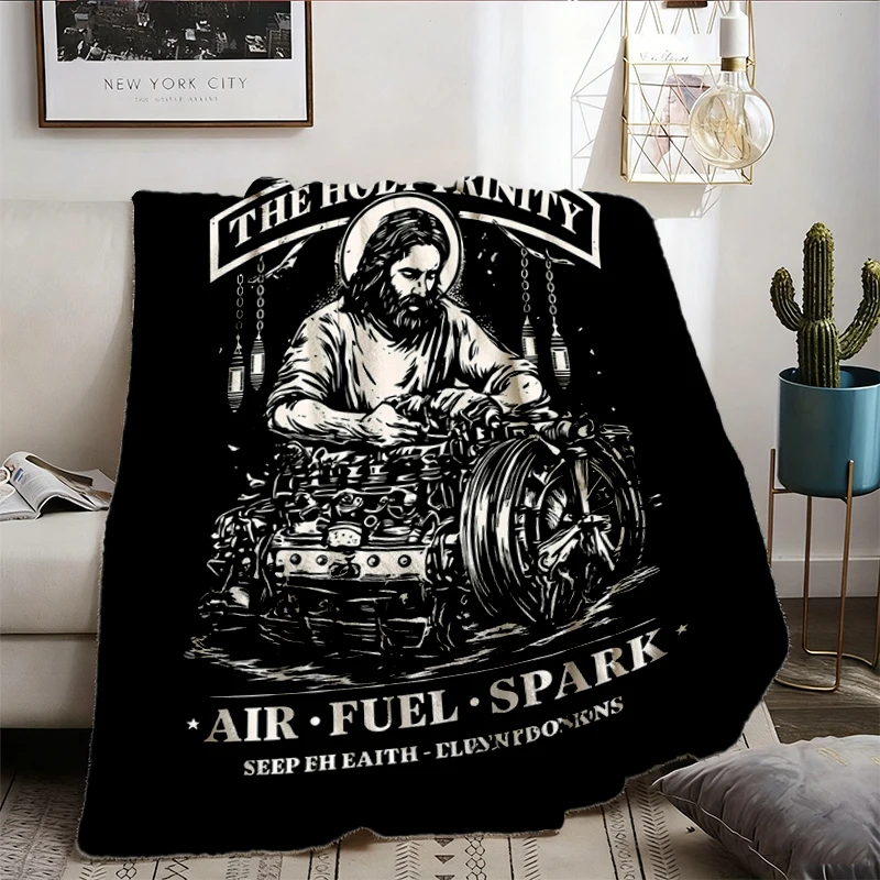 Holy Trinity Air Fuel Spark Keep The Faith Keep It Running Flannel Blanket, Funny Mechanic Gift