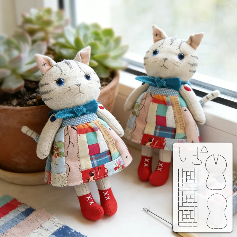 YOMDID 1 pieza Plantilla de patchwork y costura con patrón de gato 'Cabaña de madera' para DIY, Herramienta de trazado DIY hecha a mano