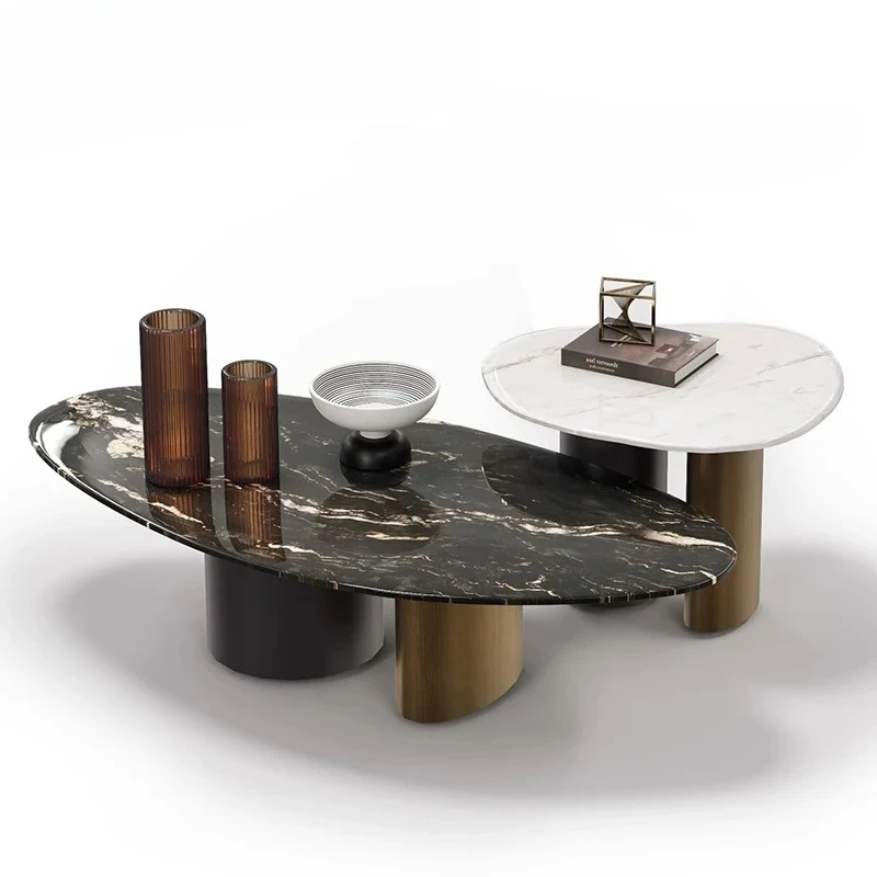 AAItalian Light Luxury/imported Natural Luxury Stone + Stainless Steel/special-shaped Oval Marble Coffee Table