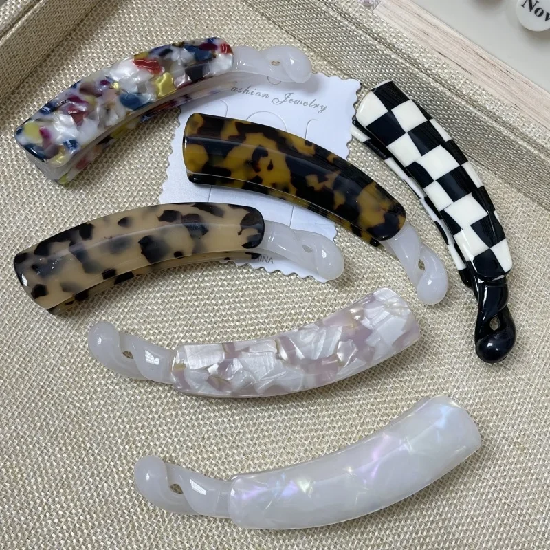 

New Acetic Acid Spliced Transparent Banana Hair Clip Women Korean Edition Simple Elegant Plaid Hairpin Retro Hair Accessories